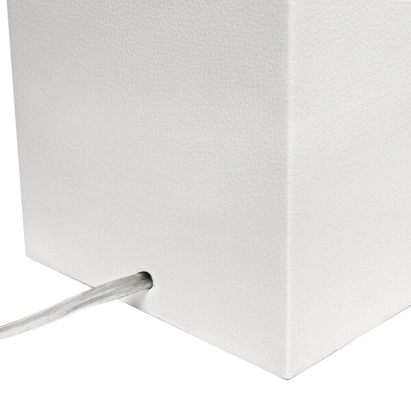 21 Leather Base Modern Table Lamp With White Rectangular Fabric Shade, White